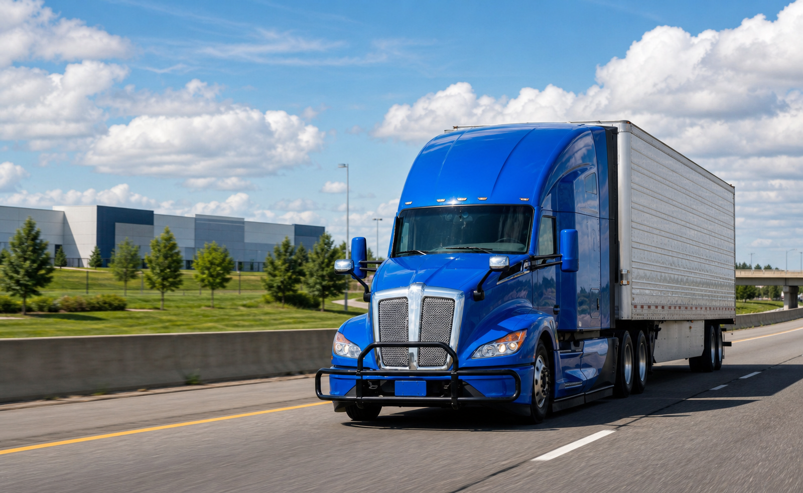 Blue reefer refrigerated truck
